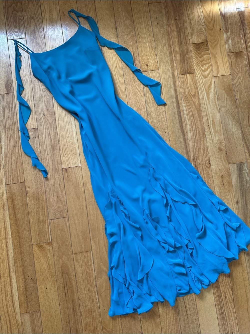 Vintage Blue Slip Dress with Ruffled Hem